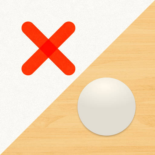 tic-tac-go app icon: red X on paper and white Go stone on wood